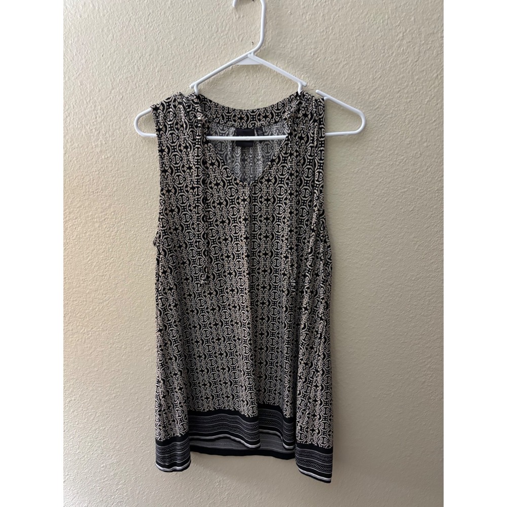 Rafaella Womens XL Sleeveless Blouses Black Tan Geometric A1117